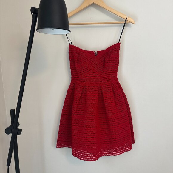 Forever 21 Red Textured Knit Strapless Mini Dress Fit and Flare Size S Cocktail - Picture 3 of 7